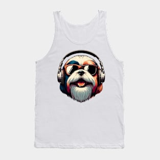 Lhasa Apso Smiling DJ Enjoys Vibrant Beats Tank Top